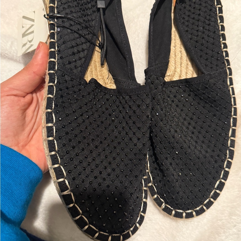 Zara Black Textured Espadrilles